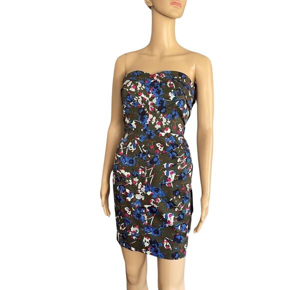 RACHEL ROY Strapless Bodycon Dress Womens Green Blue Floral Sweetheart - Picture 1 of 8